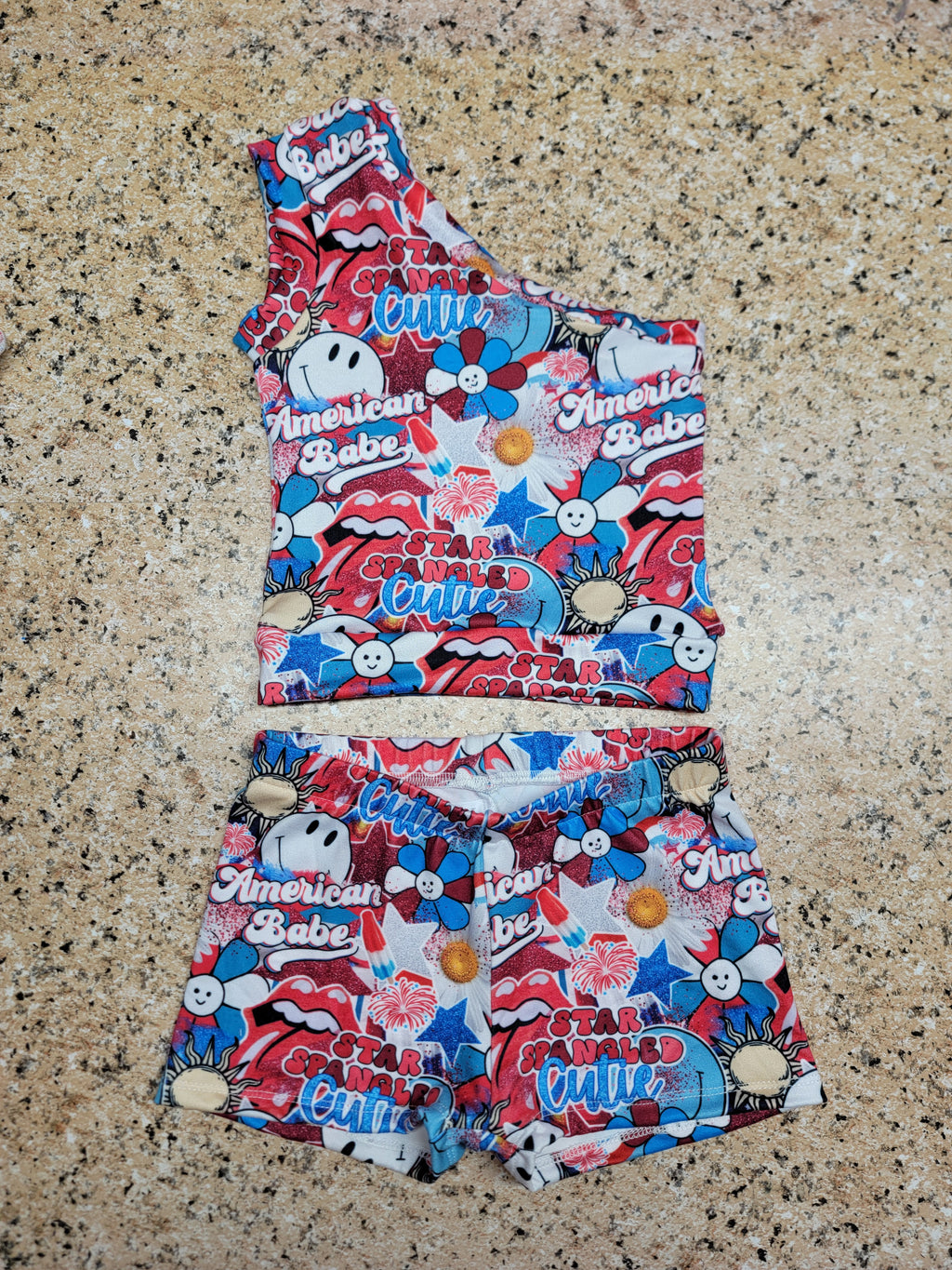 American Babe, Charlotte Top and Cheerleader Shorties Set 5t (READY TO SHIP)