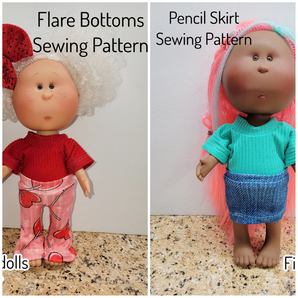 Flare Pants and Pencil Skirt Sewing Pattern, Fits MIA DOLLS 11-12"