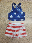 Stars and Stripes Bralette and Cheerleader shorties set 4t (READY TO SHIP)