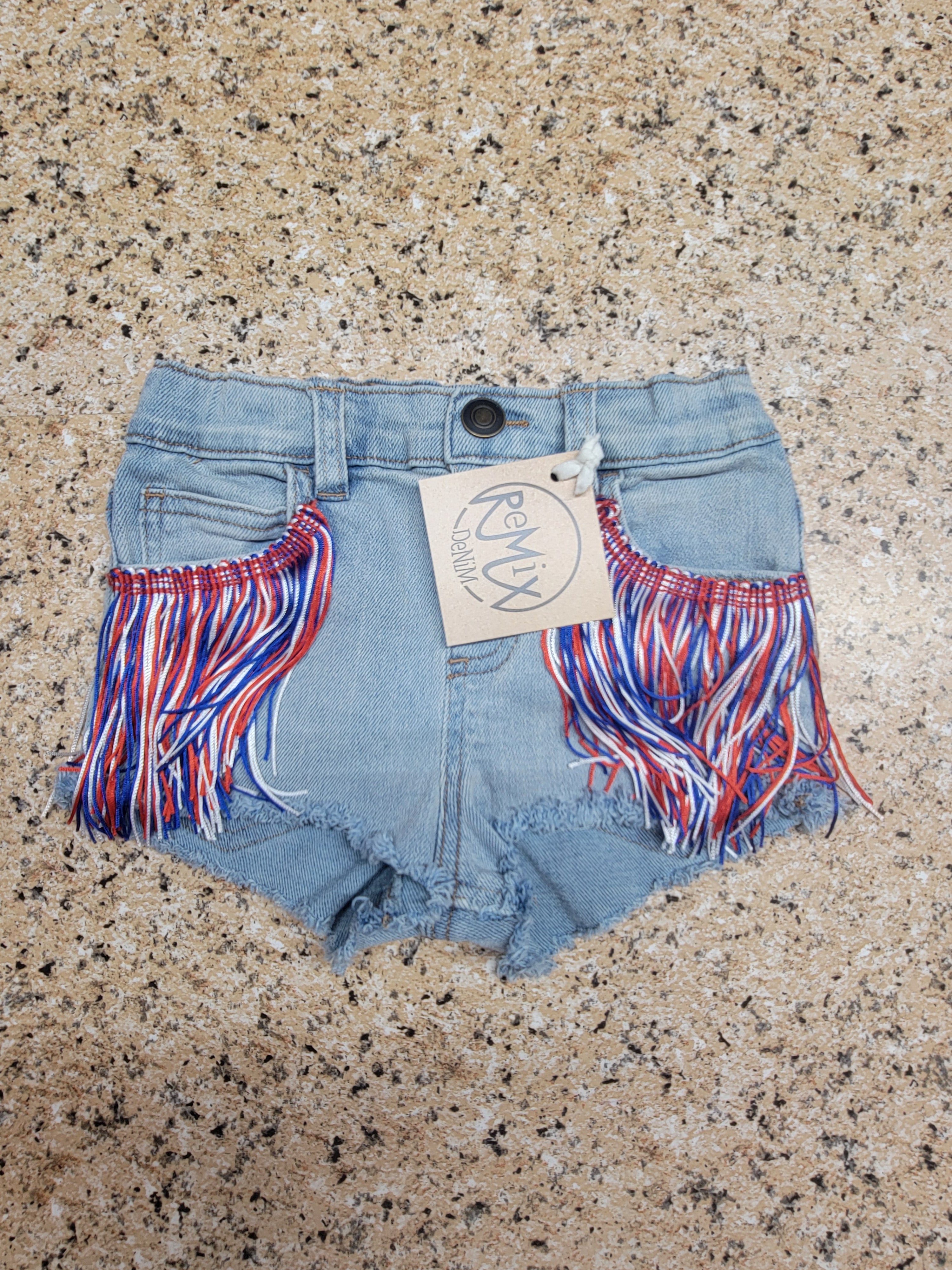 RWB Fringe Shorties with embellishments 4t (READY TO SHIP)