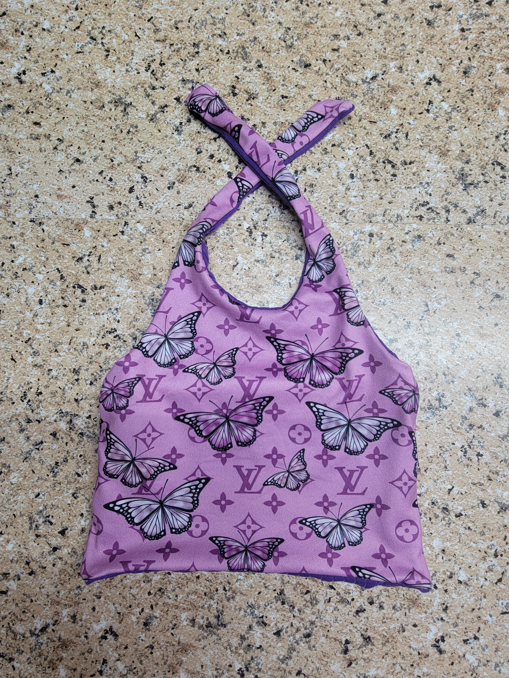 Boujee Butterfly/Purple Reversible Halter Top 2T (READY TO SHIP)