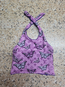 Boujee Butterfly/Purple Reversible Halter Top 2T (READY TO SHIP)