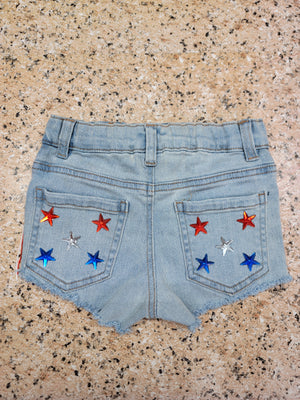 RWB Fringe Shorties with embellishments 4t (READY TO SHIP)