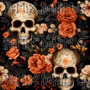 Orange Floral Spooky Skulls