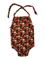 Orange Floral Spooky Skulls