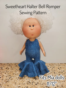 Sweetheart Halter Bell Romper Sewing Pattern, Fits MIA DOLLS 11-12"
