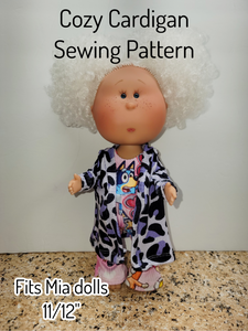 Cozy Cardigan Sewing Pattern, Fits MIA DOLLS 11-12"