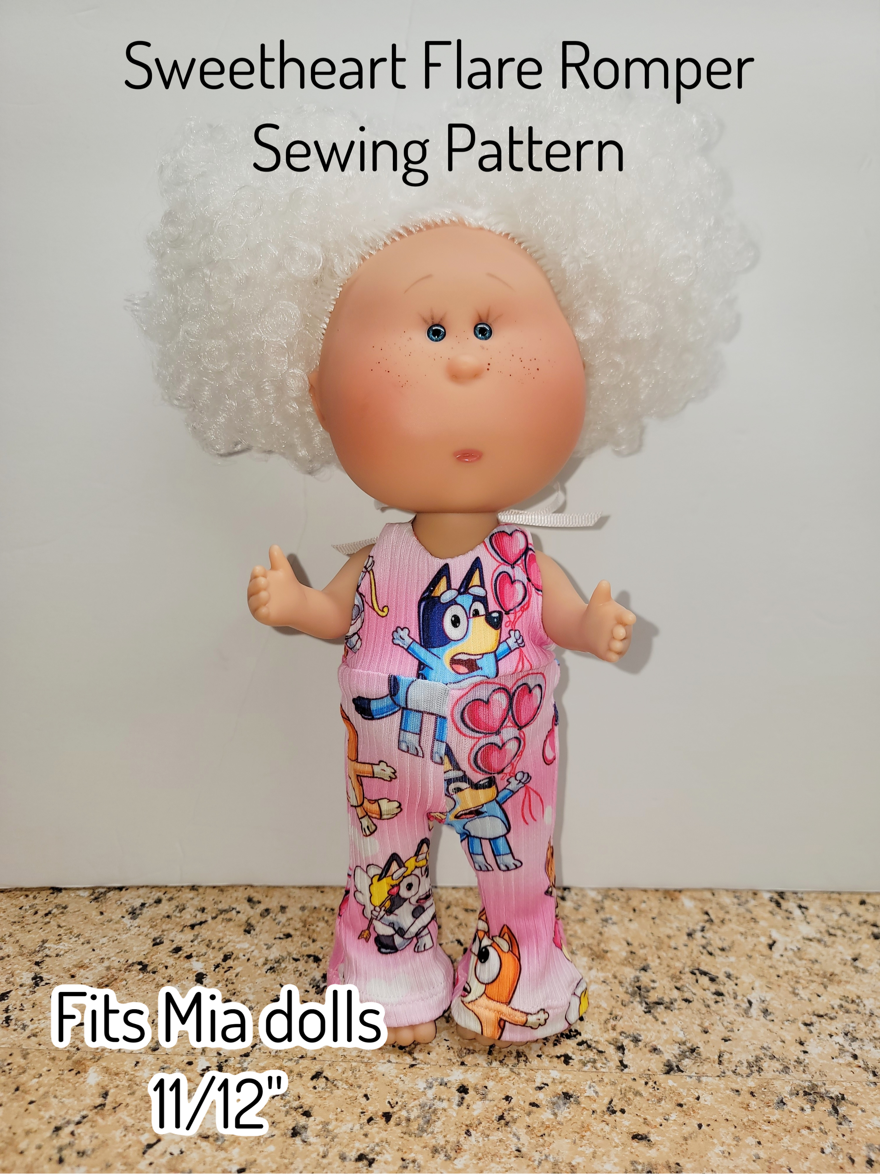 Sweetheart Flare Romper Sewing Pattern, Fits MIA DOLLS 11-12"