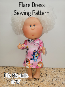 Flare Dress Sewing Pattern, Fits MIA DOLLS 11-12"