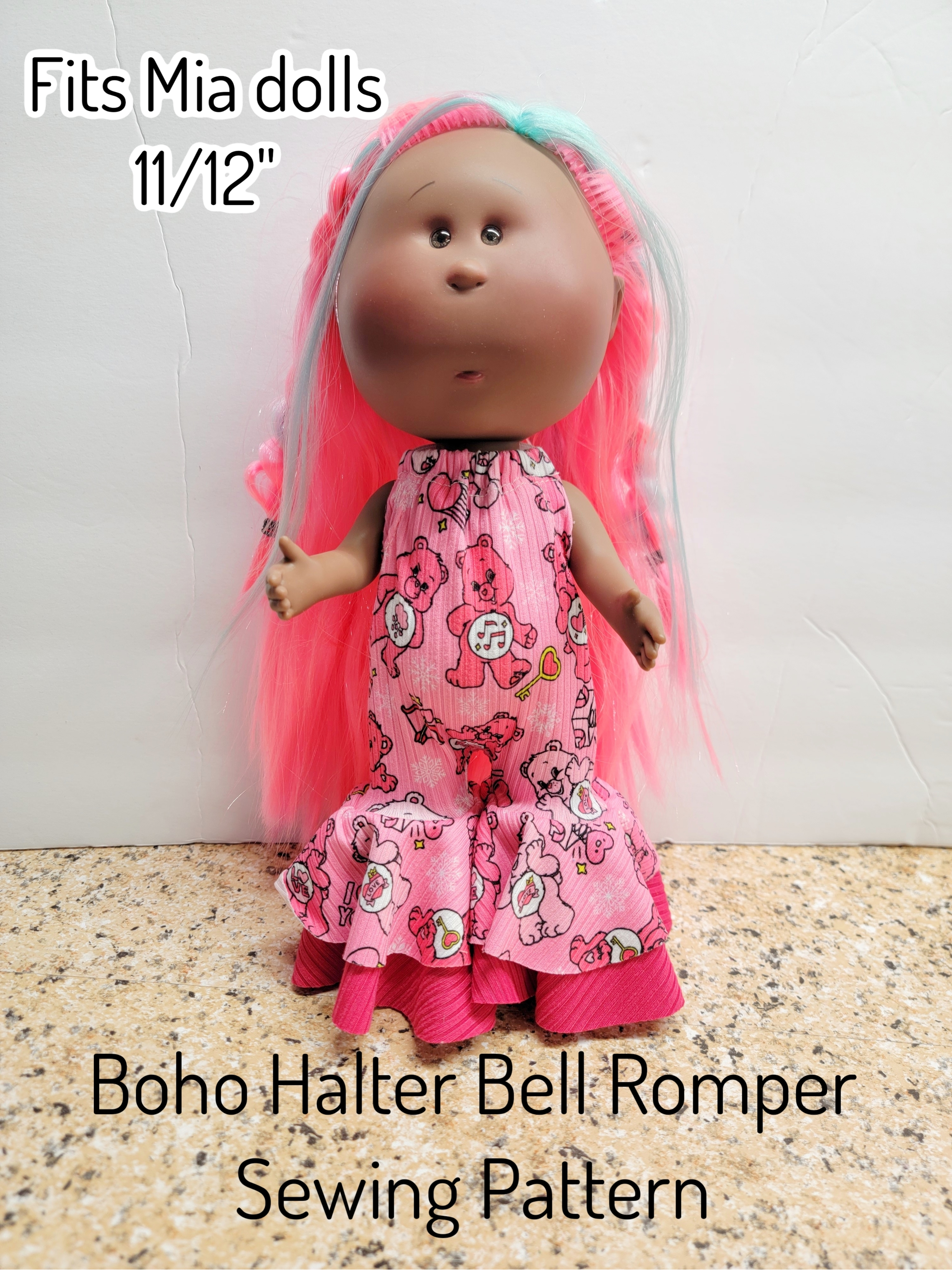 Boho Halter Bell Romper Sewing Pattern, Fits MIA DOLLS 11-12"