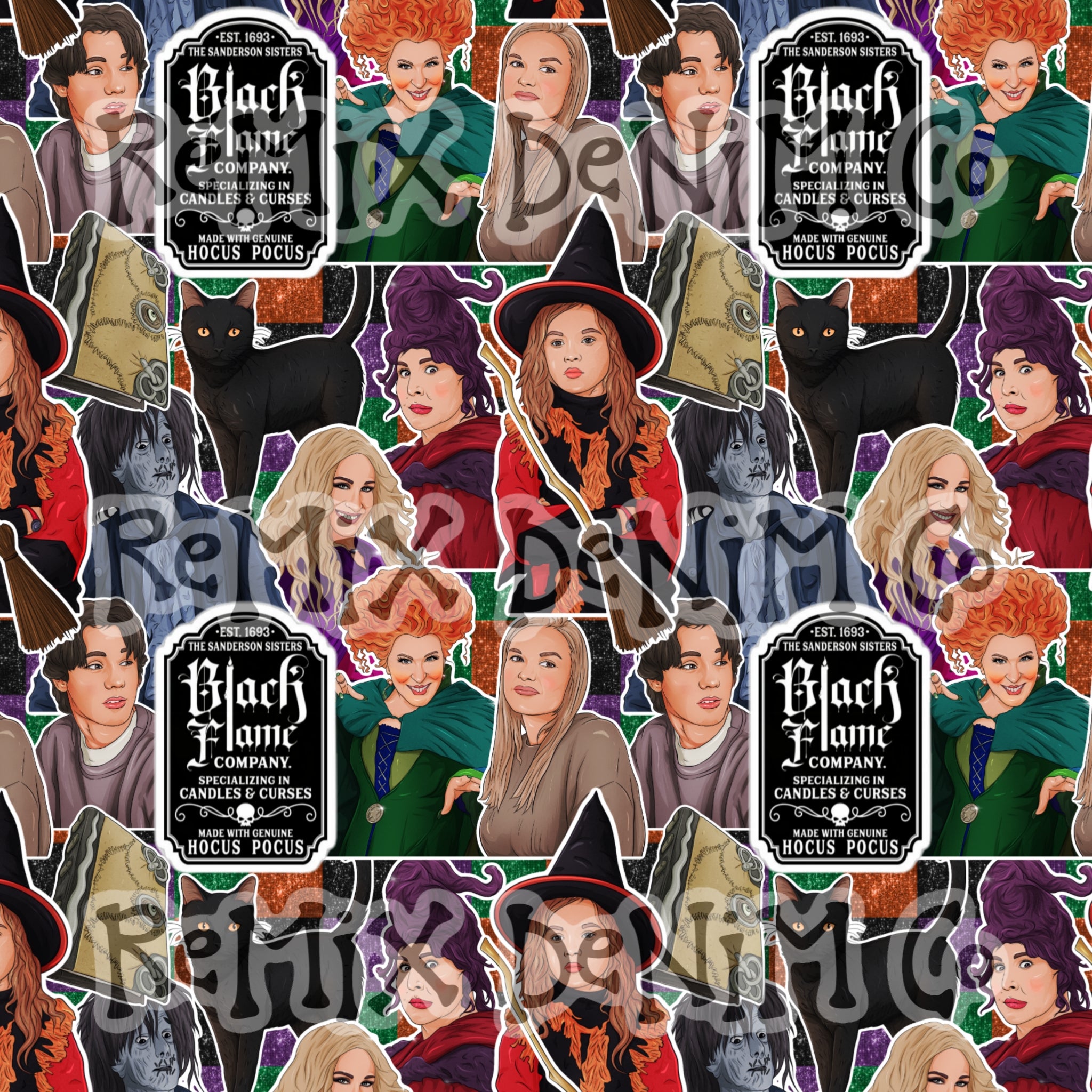 Halloween witches spooky black flame candle binx I put a spell on you Dani (Seamless Digital File)