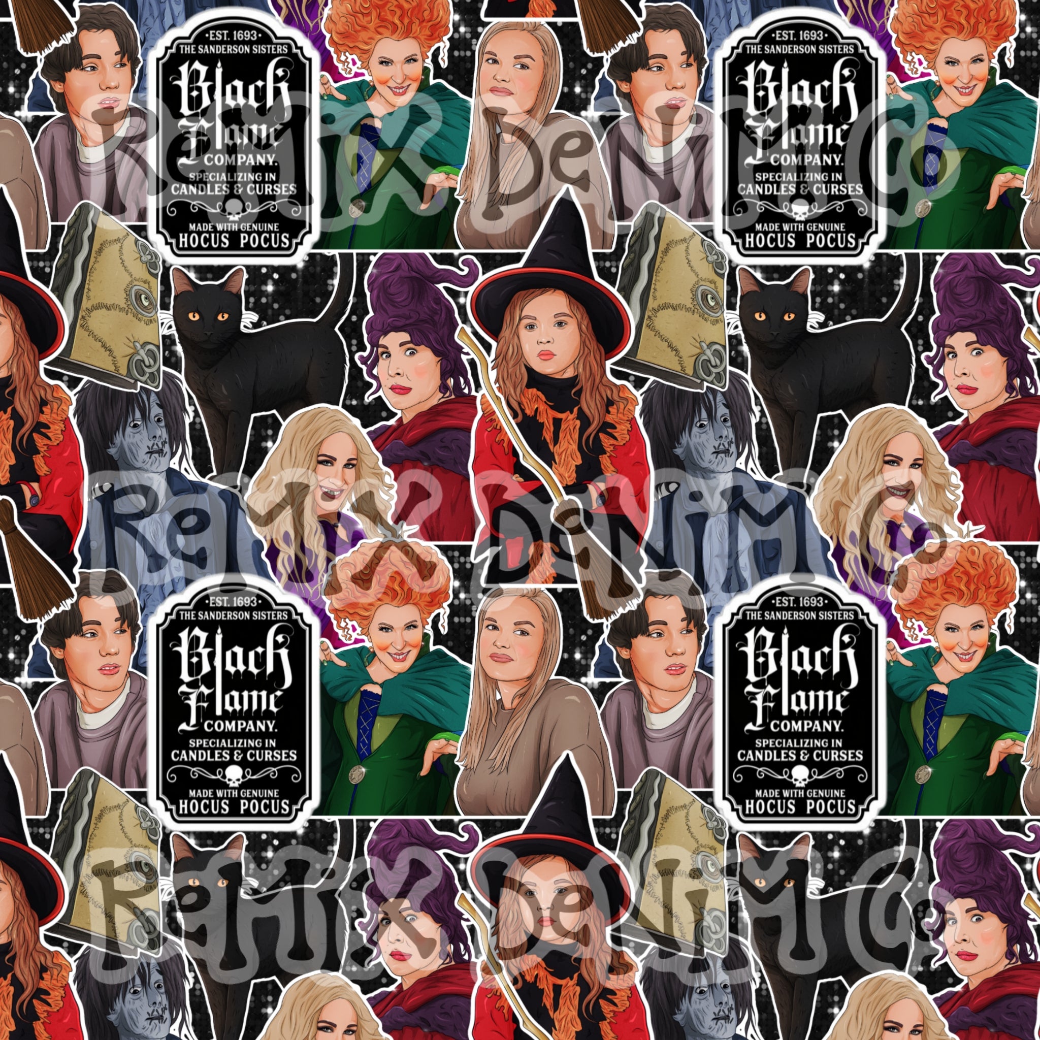 Halloween witches spooky black flame candle binx I put a spell on you Dani (Seamless Digital File)