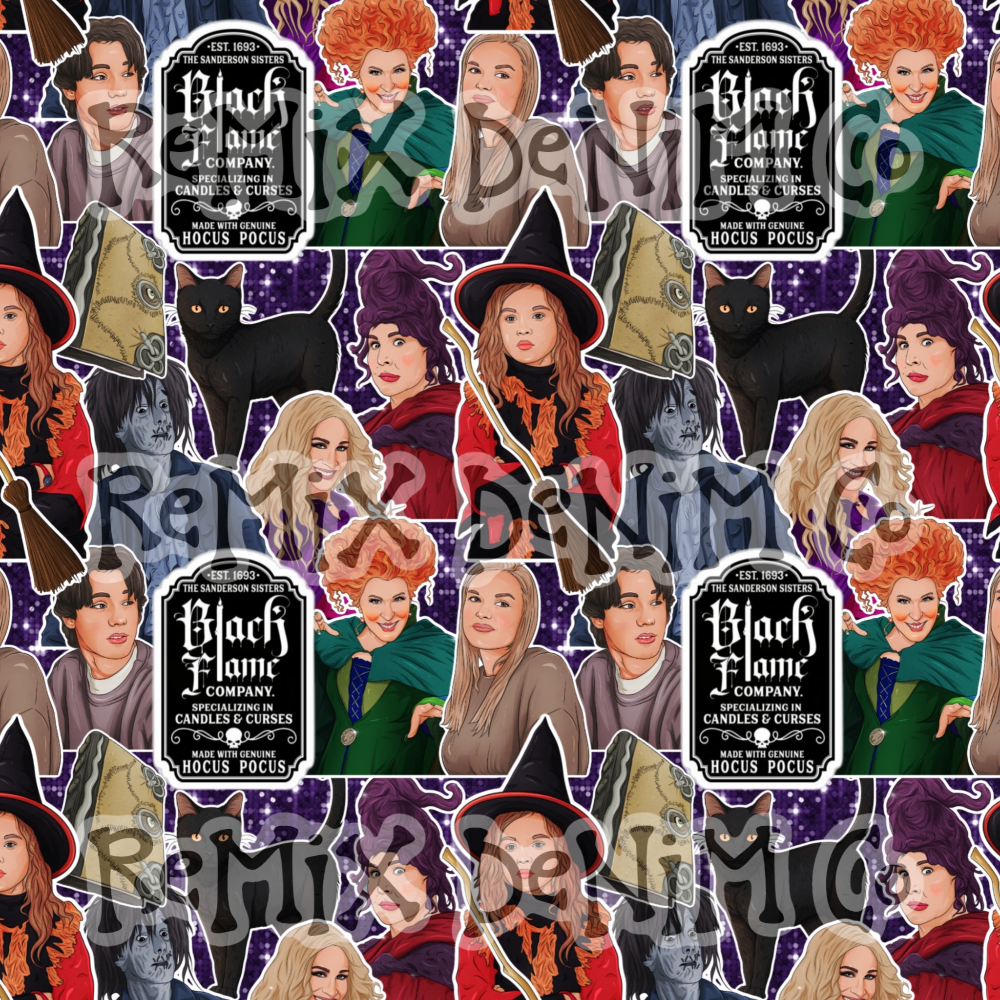 Halloween witches spooky black flame candle binx I put a spell on you Dani (Seamless Digital File)