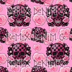 Girly Skull Rose Black Pink (Seamless Digital File)