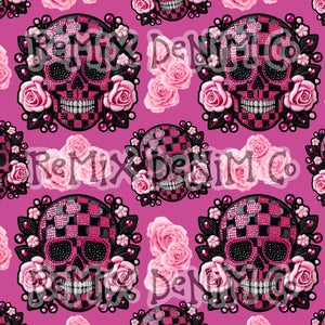 Girly Skull Rose Black Pink (Seamless Digital File)