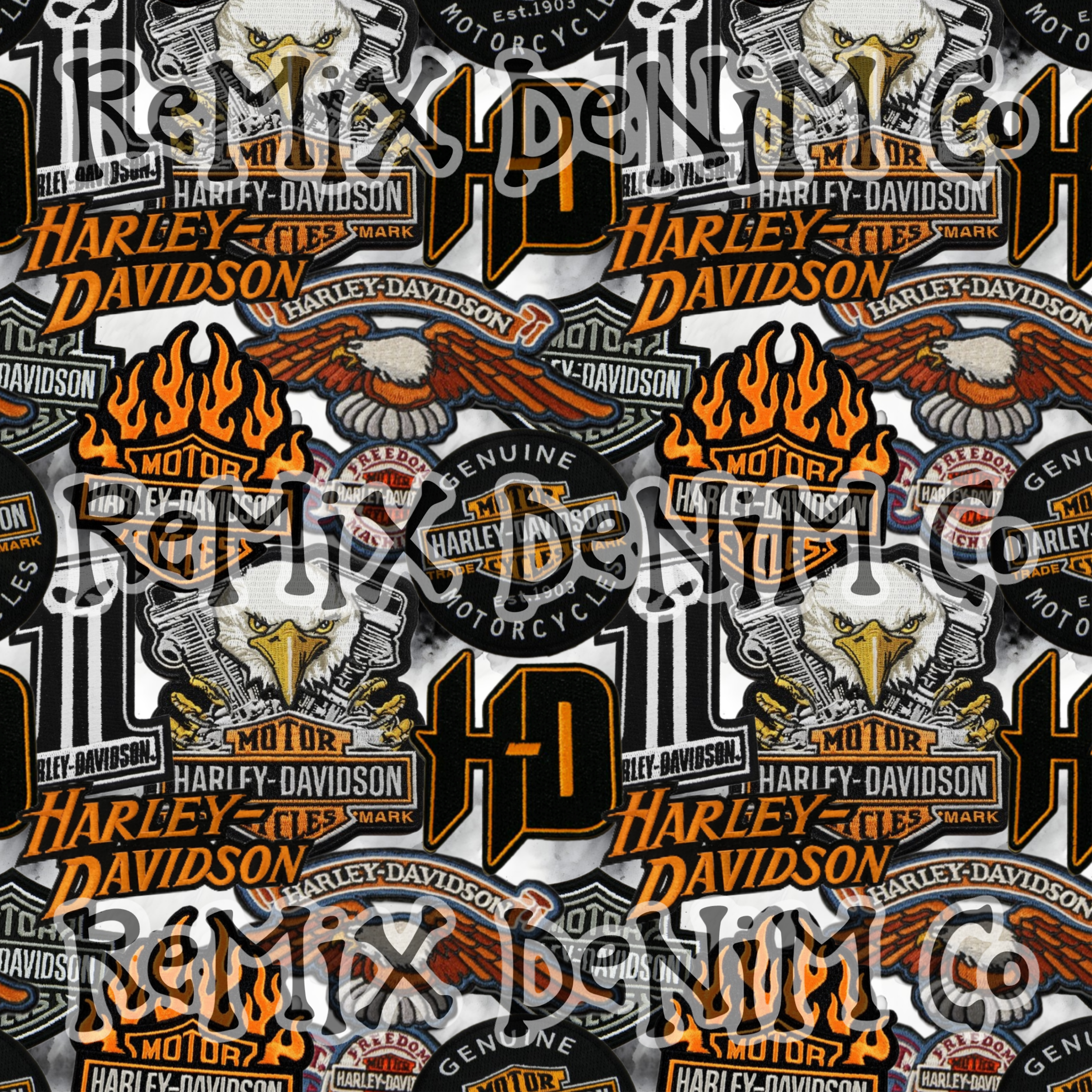 Motorcycle hog HD Harley patches smoky white (Seamless Digital File)