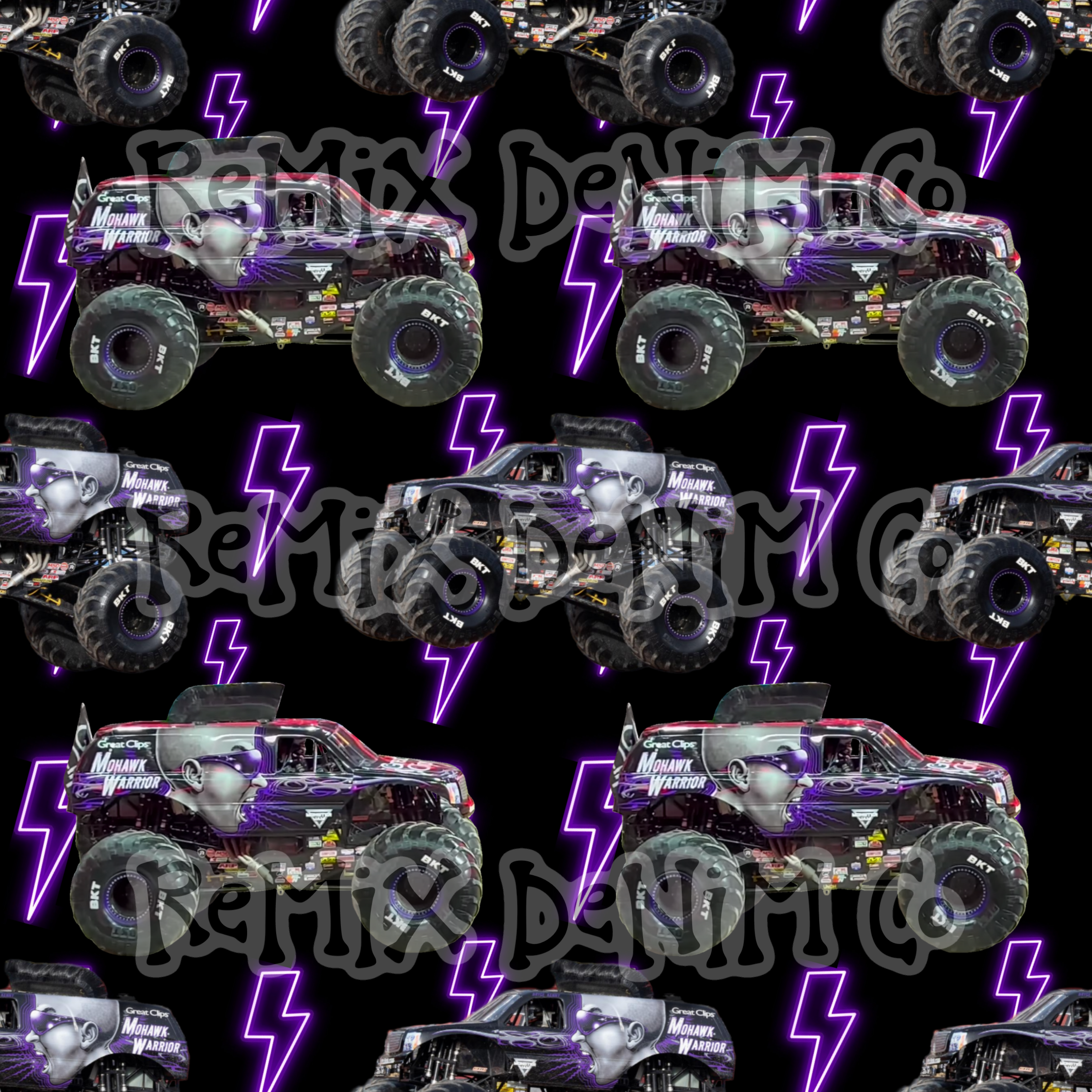 Mohawk Warrior Monster truck jam purple lightning checker (Seamless Digital File)