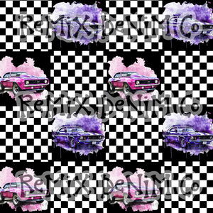 Need for speed, muscle car racing boys checker flag patchwork (Seamless Digital File)