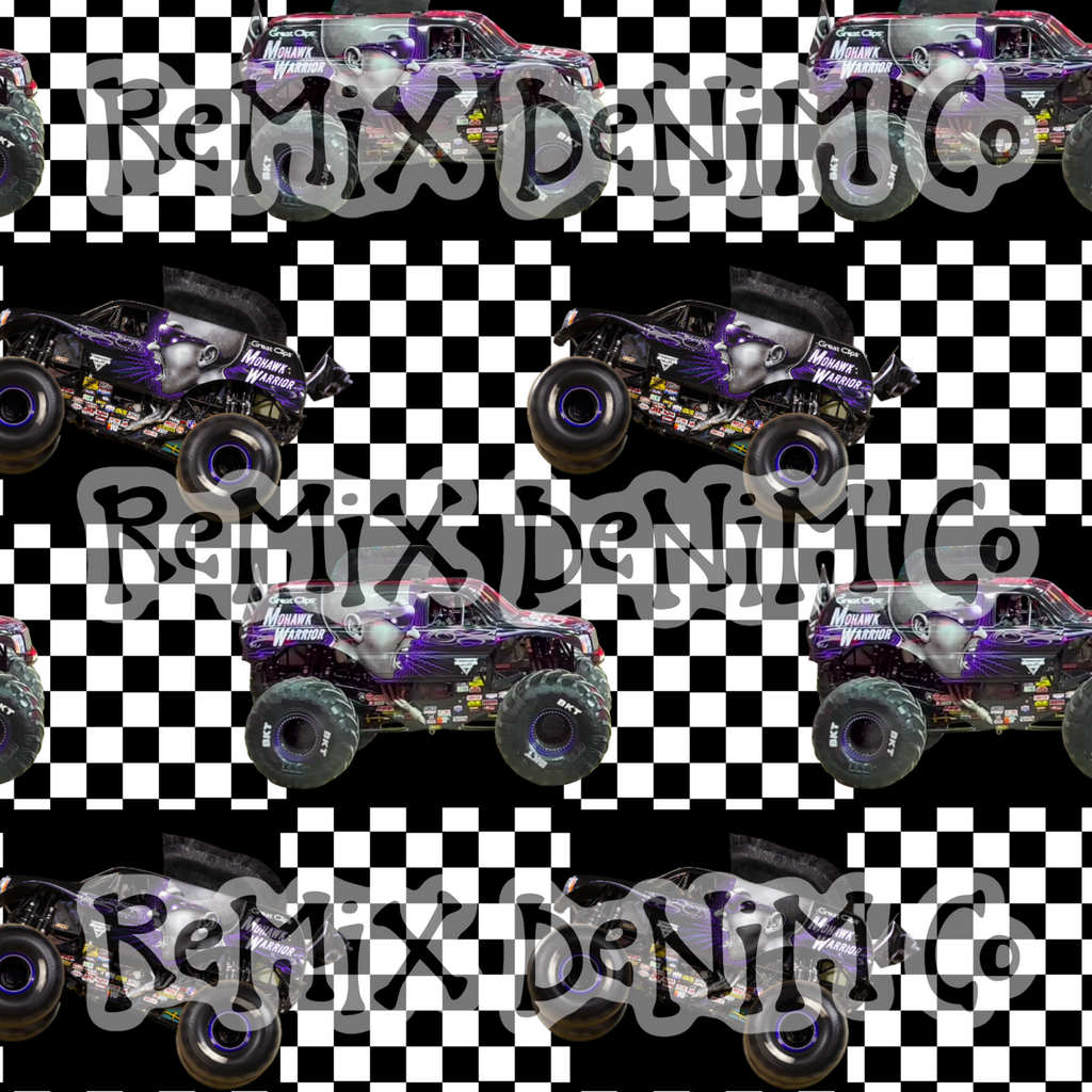 Mohawk Warrior Monster truck jam purple lightning checker (Seamless Digital File)