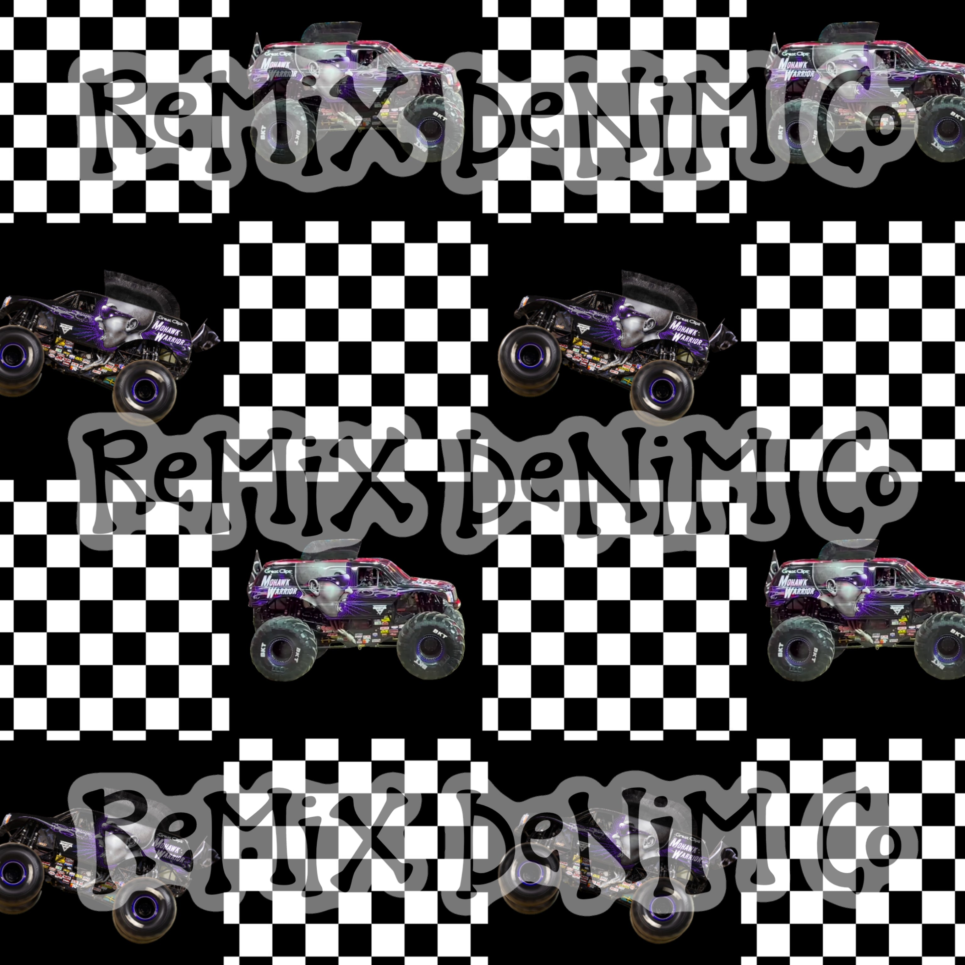 Mohawk Warrior Monster truck jam purple lightning checker (Seamless Digital File)