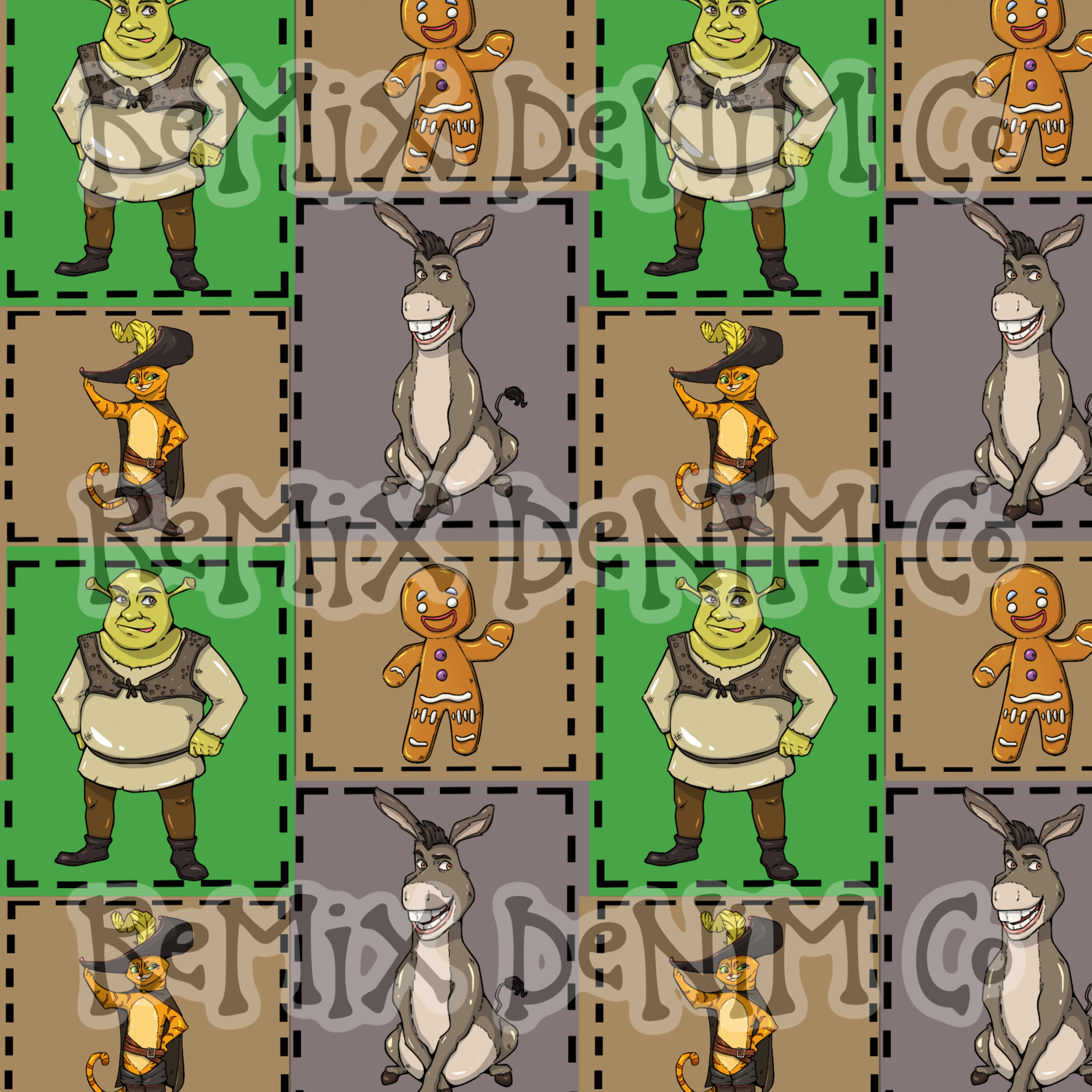 Green ogre donkey swamp friends patchwork (Seamless Digital File)