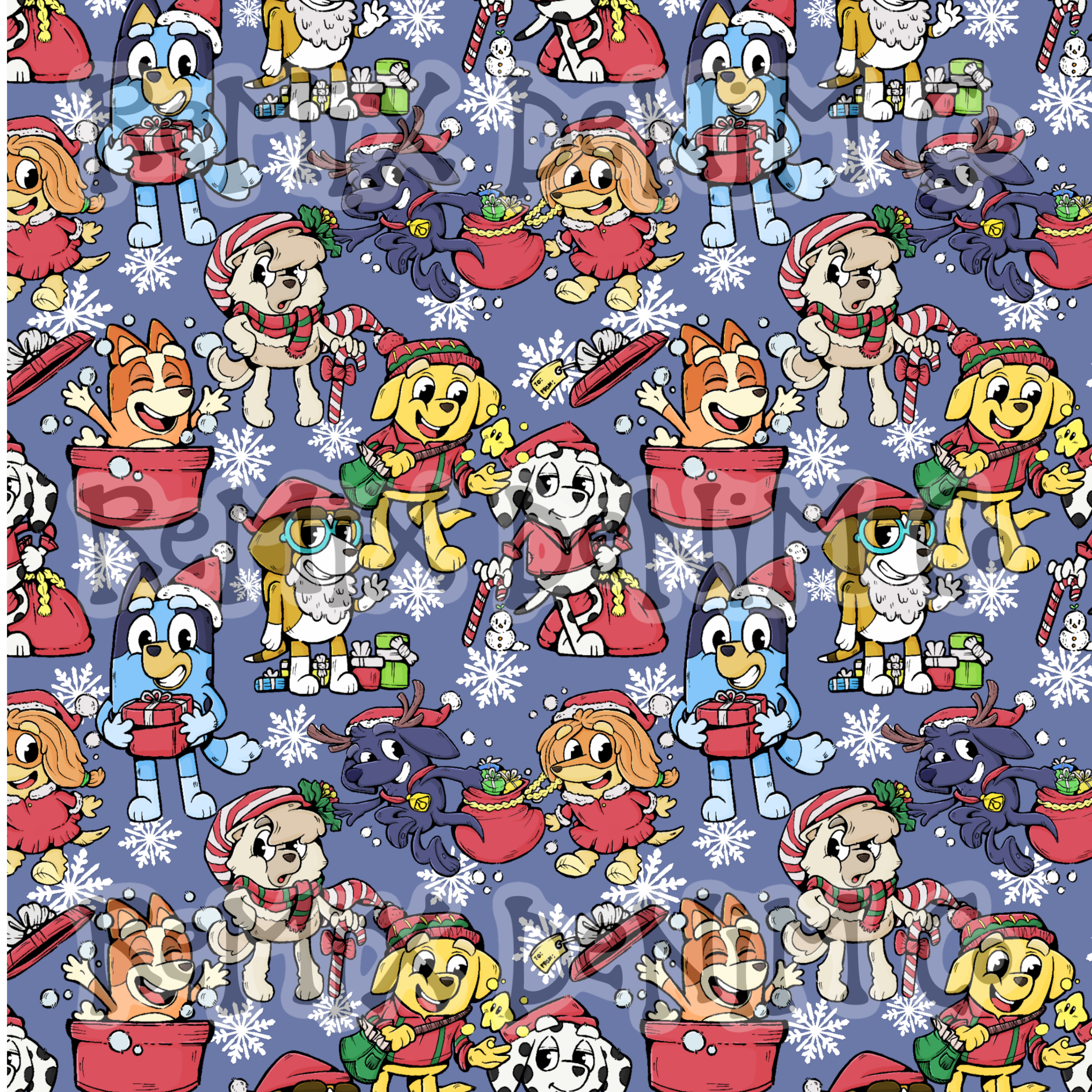 Christmas Holiday winter snow blue dog friends (Seamless Digital File)