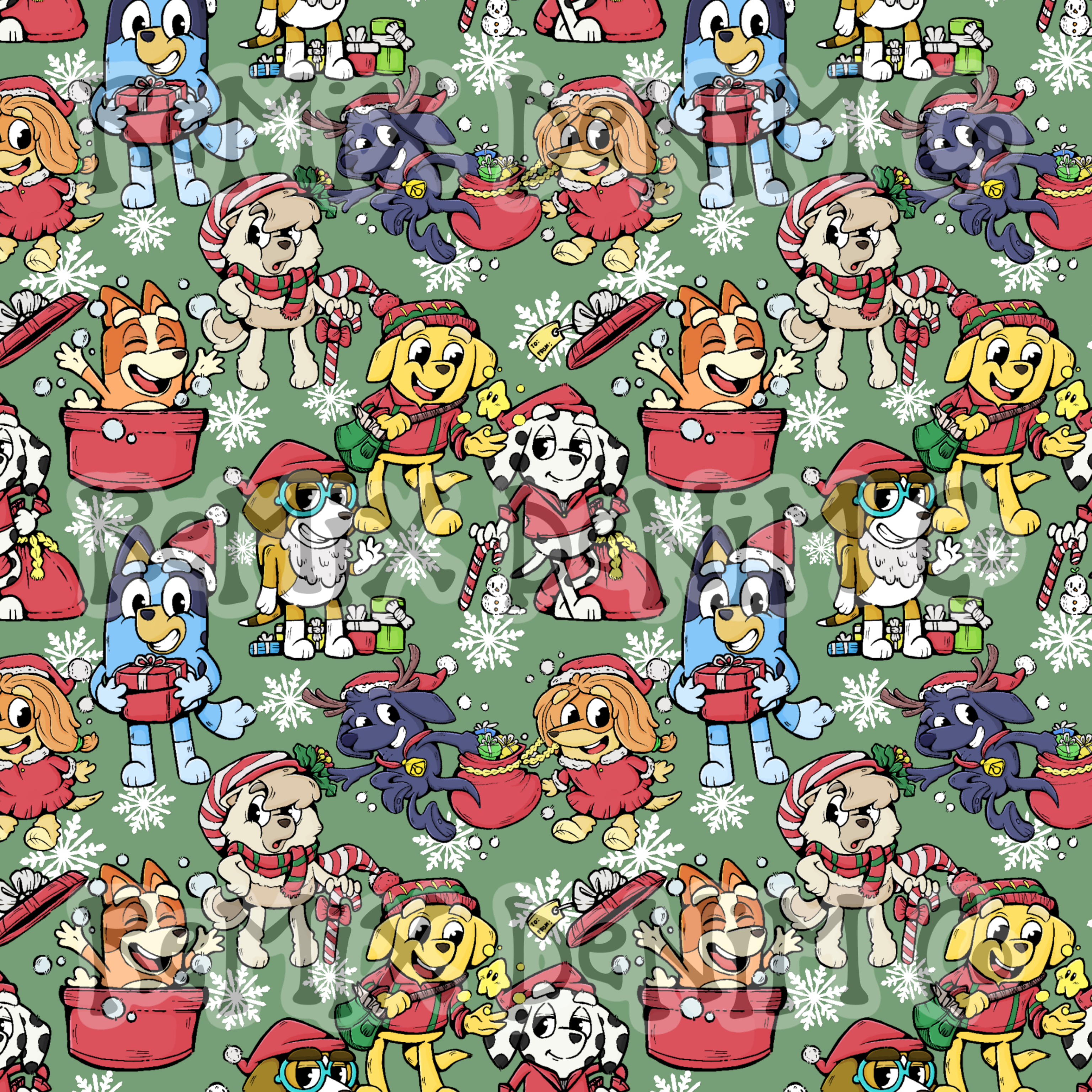 Christmas Holiday winter snow blue dog friends (Seamless Digital File)