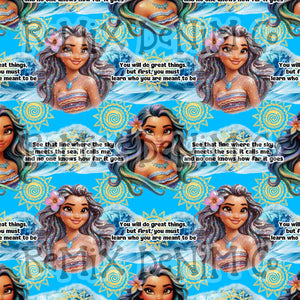 Hawaiian Polynesian Princess Maui Oceania Ocean Waves Pua Heihei bright (Seamless Digital File)