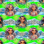 Hawaiian Polynesian Princess Maui Oceania Ocean Waves Pua Heihei bright (Seamless Digital File)