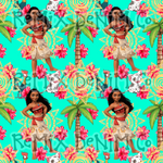 Hawaiian Polynesian Princess Maui Oceania Ocean Waves Pua Heihei bright (Seamless Digital File)