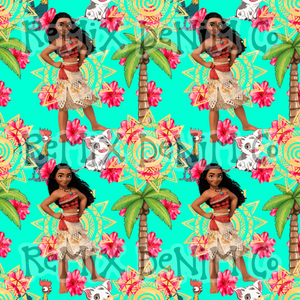 Hawaiian Polynesian Princess Maui Oceania Ocean Waves Pua Heihei bright (Seamless Digital File)