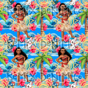 Hawaiian Polynesian Princess Maui Oceania Ocean Waves Pua Heihei bright (Seamless Digital File)