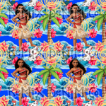 Hawaiian Polynesian Princess Maui Oceania Ocean Waves Pua Heihei bright (Seamless Digital File)