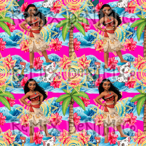 Hawaiian Polynesian Princess Maui Oceania Ocean Waves Pua Heihei bright (Seamless Digital File)