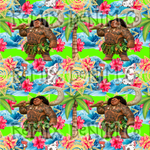 Hawaiian Polynesian Princess Maui Oceania Ocean Waves Pua Heihei bright (Seamless Digital File)