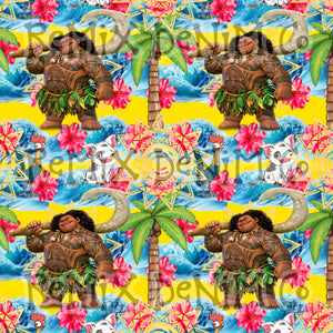 Hawaiian Polynesian Princess Maui Oceania Ocean Waves Pua Heihei bright (Seamless Digital File)