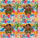 Hawaiian Polynesian Princess Maui Oceania Ocean Waves Pua Heihei bright (Seamless Digital File)