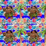 Hawaiian Polynesian Princess Maui Oceania Ocean Waves Pua Heihei bright (Seamless Digital File)