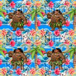 Hawaiian Polynesian Princess Maui Oceania Ocean Waves Pua Heihei bright (Seamless Digital File)