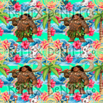 Hawaiian Polynesian Princess Maui Oceania Ocean Waves Pua Heihei bright (Seamless Digital File)