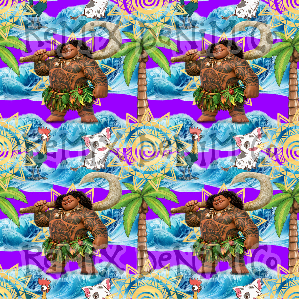 Hawaiian Polynesian Princess Maui Oceania Ocean Waves Pua Heihei bright (Seamless Digital File)