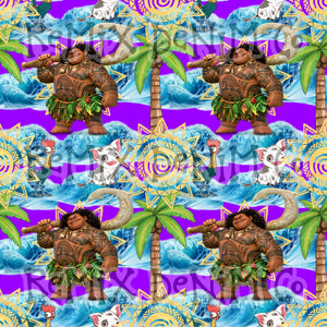 Hawaiian Polynesian Princess Maui Oceania Ocean Waves Pua Heihei bright (Seamless Digital File)