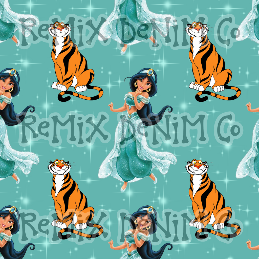 Princess Arabian magic carpet tiger friend (Seamless Digital File)