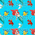 Princess mermaid sea, crab, flounder water (Seamless Digital File)