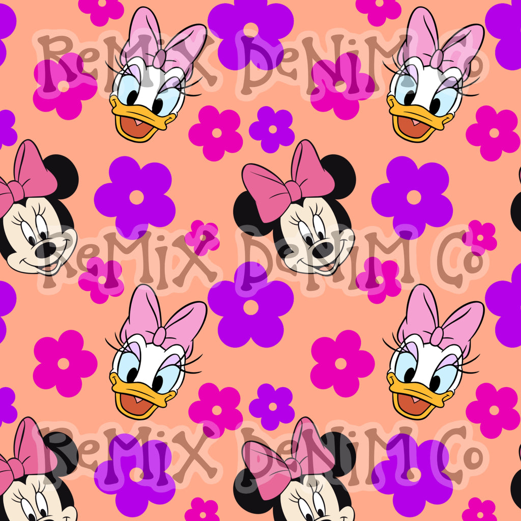 Flower power floral summer spring mouse friends (Seamless Digital File)