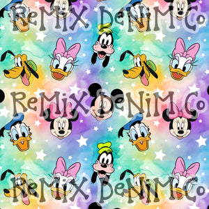 Rainbow watercolor stars fun mouse friends (Seamless Digital File)