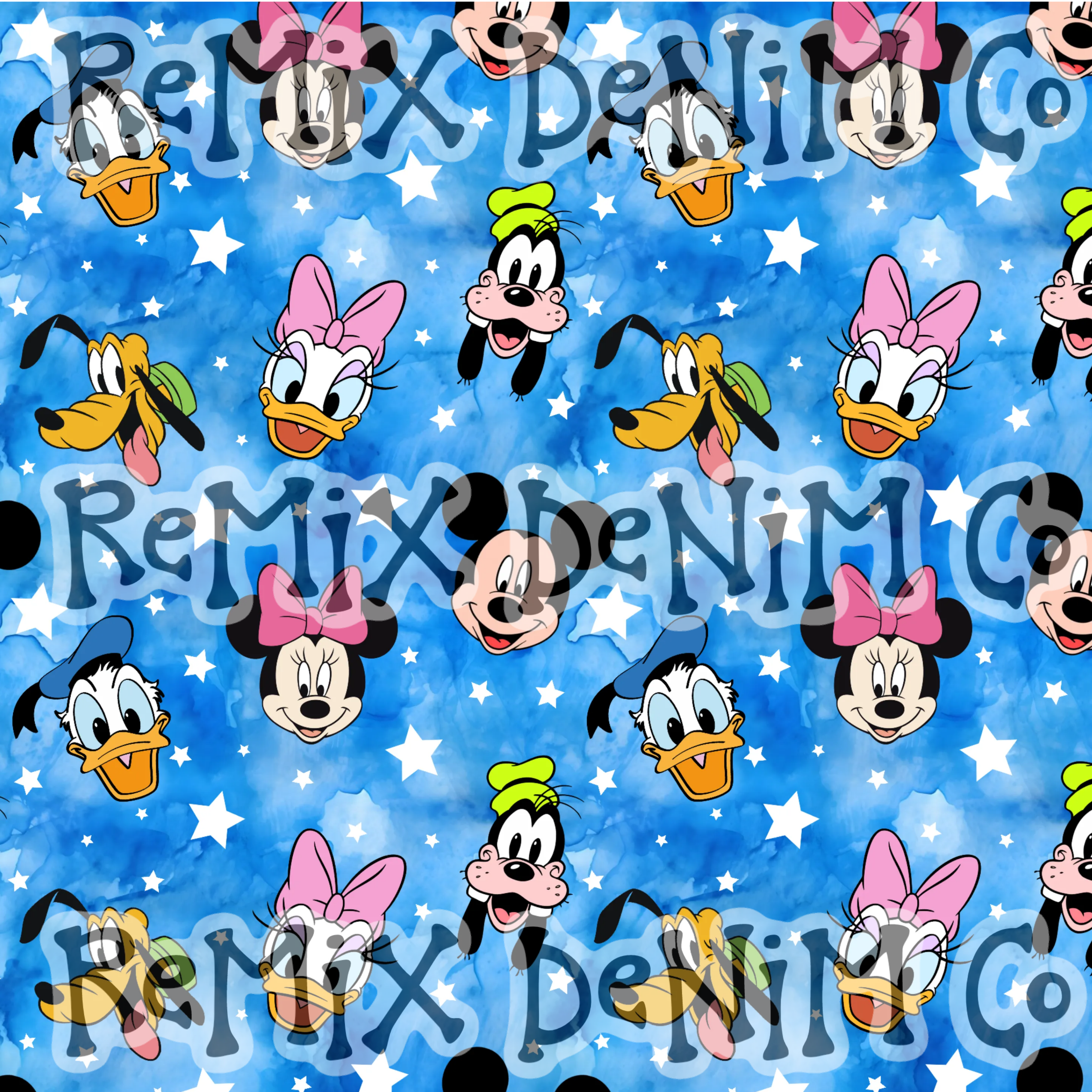 Blue watercolor stars fun mouse friends (Seamless Digital File)