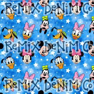 Blue watercolor stars fun mouse friends (Seamless Digital File)