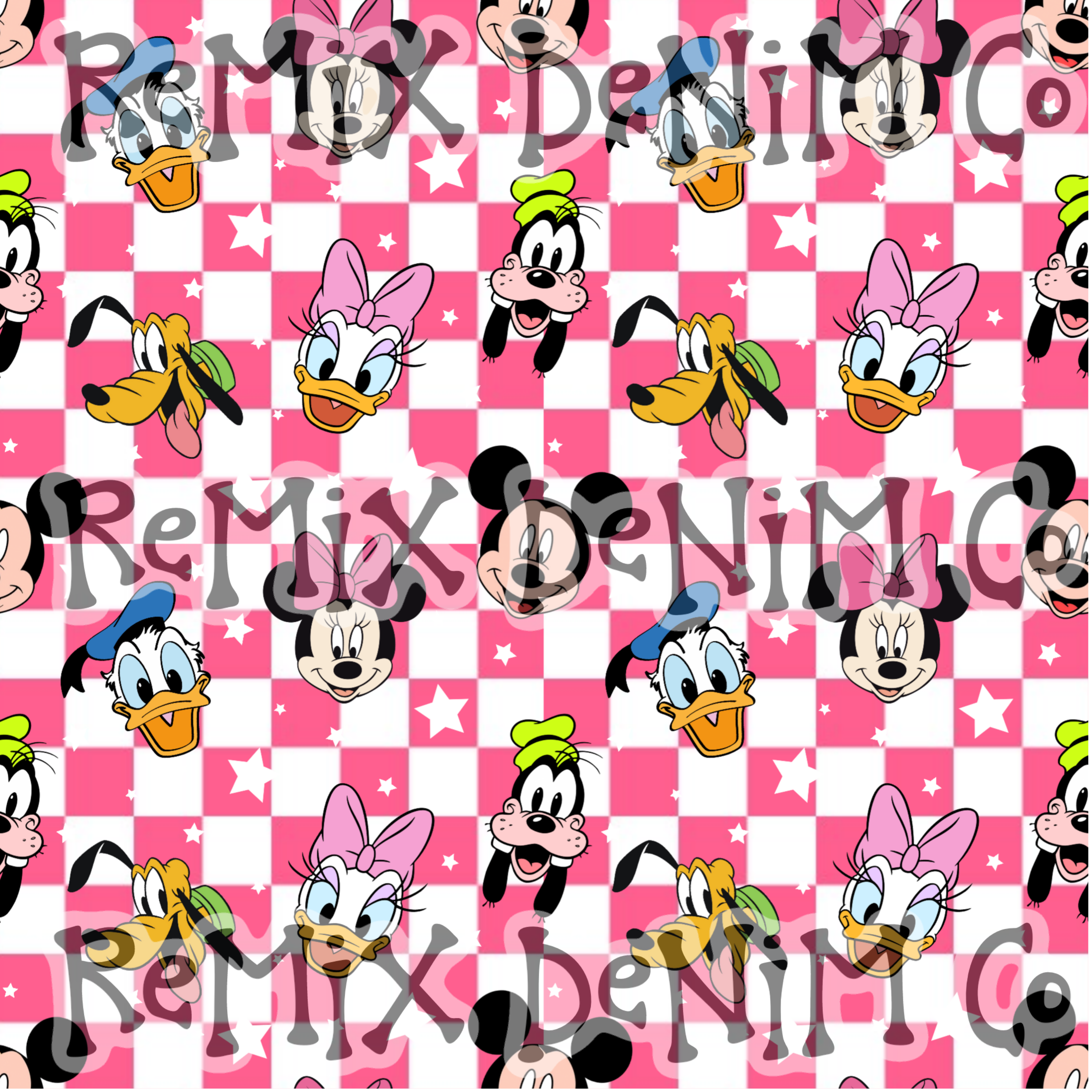 Checker pink stars fun mouse friends (Seamless Digital File)