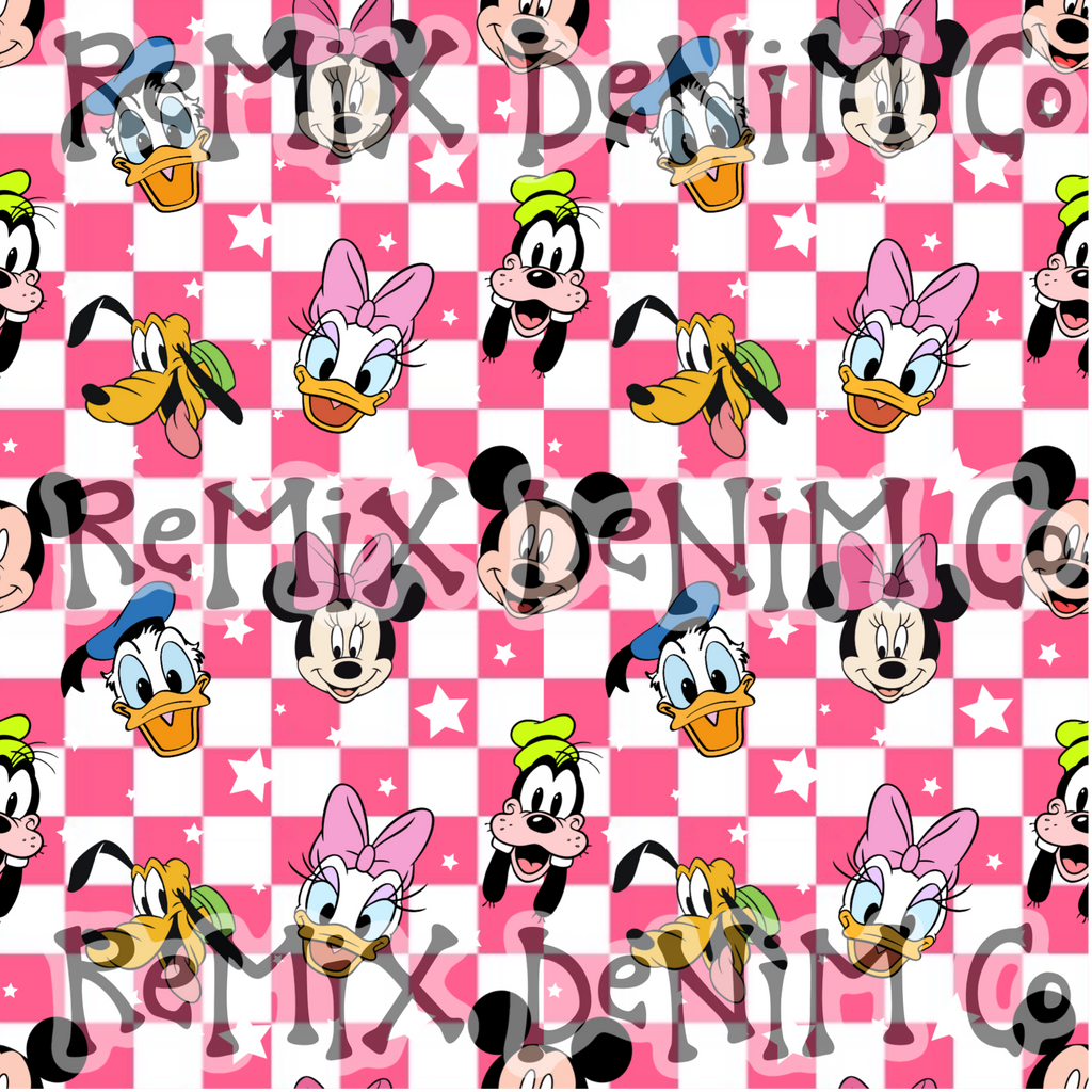 Checker pink stars fun mouse friends (Seamless Digital File)